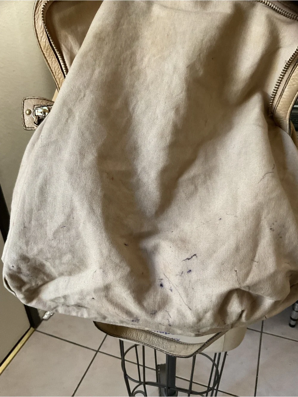 Cole Haan Gathered Leather Shoulder Bag in Beige